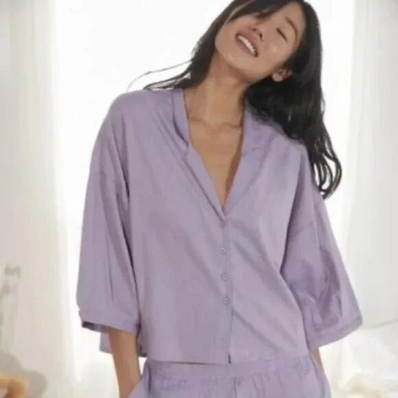 Out From Under Vera Button-Down Sleep Shirt Lavender Cotton Boxy Fit Size S - Picture 1 of 7